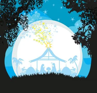 Birth of Jesus in Bethlehem. Stock Illustration