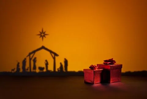 Birth jesus with present Stock Photos
