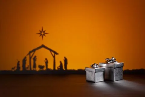 Birth jesus with present Stock Photos