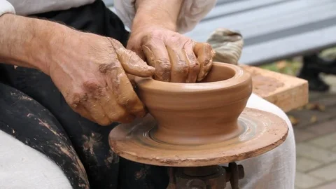 The birth of pottery on a pottery wheel. Stock Footage 82178648
