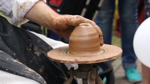 The birth of pottery on a pottery wheel. Stock Footage 82178689