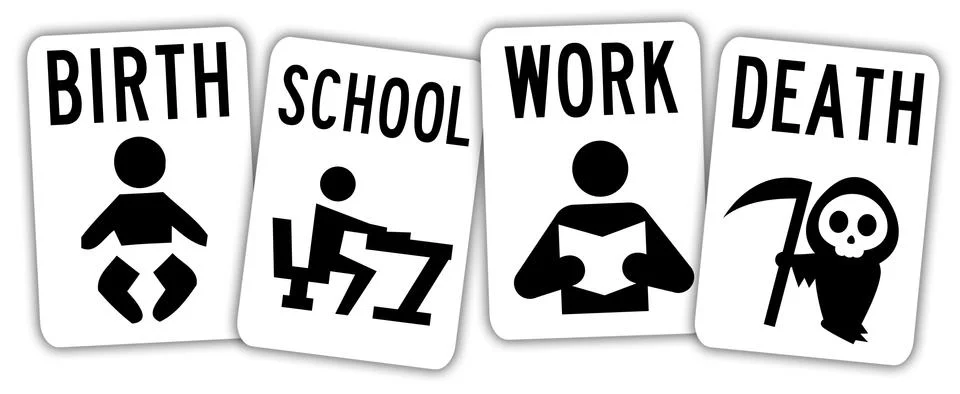 Birth school work death Stock Illustration