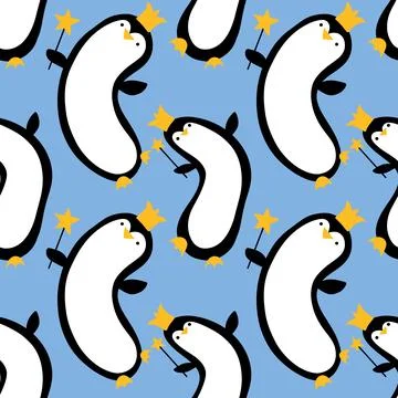 Birthday animals seamless penguin pattern for wrapping paper and fabrics Stock Illustration