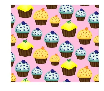 Birthday background. Seamless pattern with cupcakes and muffins. Cute cartoon Stock Illustration
