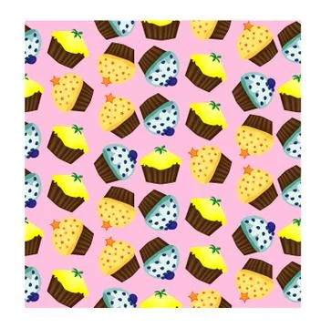 Birthday background. Seamless pattern with cupcakes and muffins. Cute cartoon Illustrazione stock