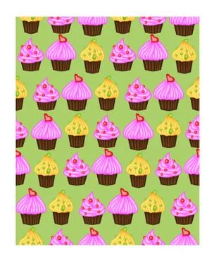 Birthday background. Seamless pattern with cupcakes and muffins. Cute cartoon Stock Illustration