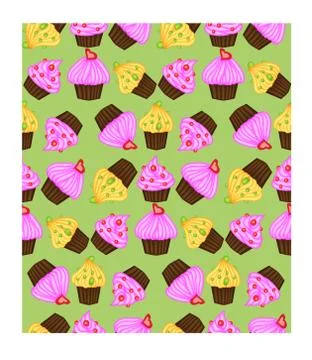 Birthday background. Seamless pattern with cupcakes and muffins. Cute cartoon Illustrazione stock
