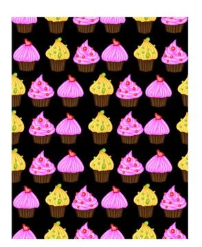 Birthday background. Seamless pattern with cupcakes and muffins. Cute cartoon Illustrazione stock