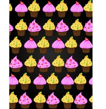 Birthday background. Seamless pattern with cupcakes and muffins. Cute cartoon Illustrazione stock