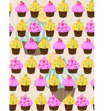 Birthday background. Seamless pattern with cupcakes and muffins. Cute cartoon 스톡 일러스트