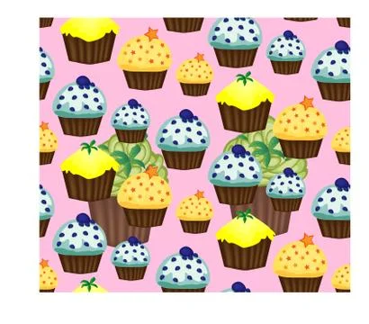 Birthday background. Seamless pattern with cupcakes and muffins. Cute cartoon Stockillustratie