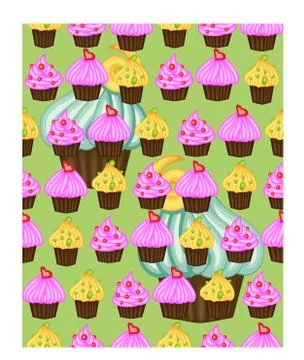 Birthday background. Seamless pattern with cupcakes and muffins. Cute cartoon Stock Illustration
