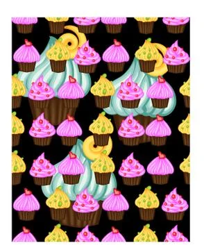 Birthday background. Seamless pattern with cupcakes and muffins. Cute cartoon Illustrazione stock