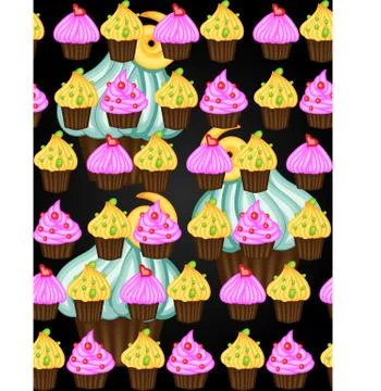 Birthday background. Seamless pattern with cupcakes and muffins. Cute cartoon Illustrazione stock