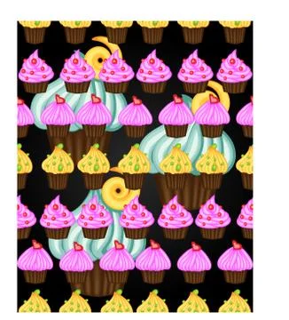Birthday background. Seamless pattern with cupcakes and muffins. Cute cartoon Illustrazione stock