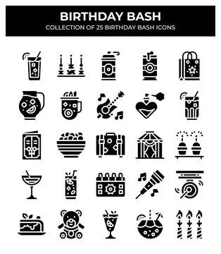 Birthday Bash. 25 Unique Party Icons Collection 库存插图