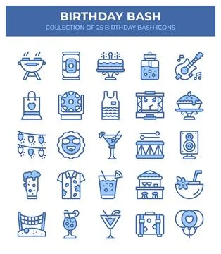 Birthday Bash. Collection of 25 Fun Party Icons 库存插图