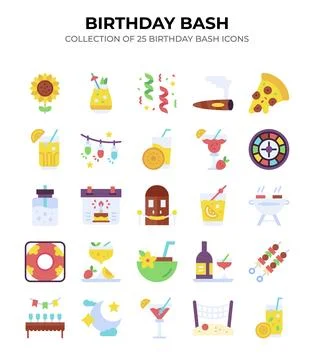 Birthday Bash. Collection of 25 Fun Party Icons 스톡 일러스트