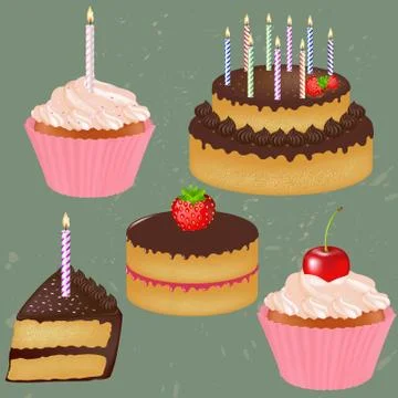 Birthday cake big set Stock Illustration