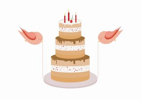 Birthday Cake with Birds Stock Illustration