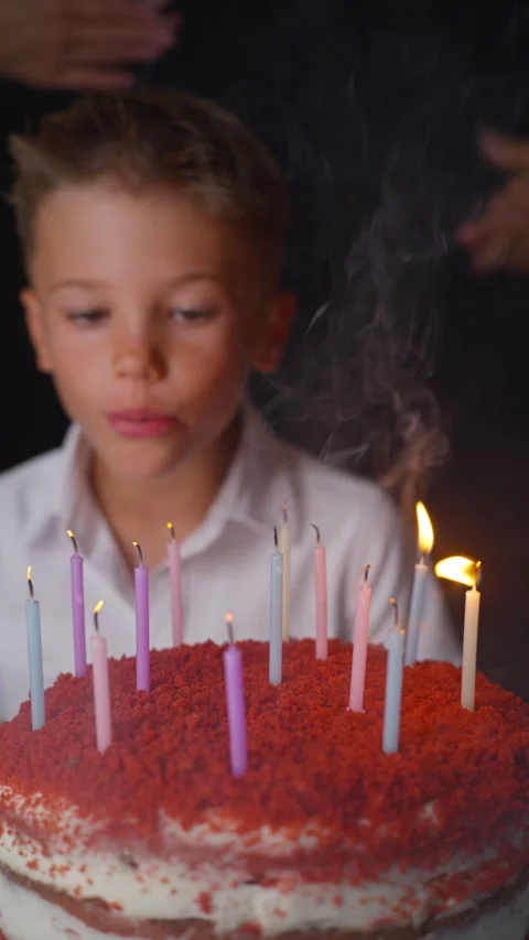Birthday Cake with Burning Candles on a Dark Background Video stock 316068366