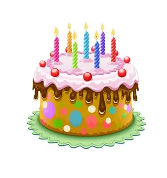 Birthday cake with burning candles Stock Illustration