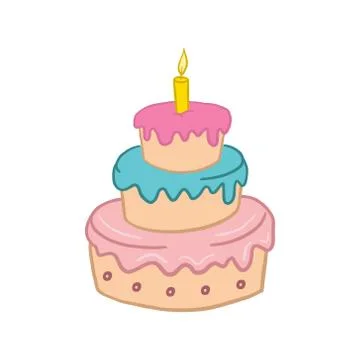 Birthday cake. Cake with a candle. Vector color illustration in cartoon style Stock Illustration