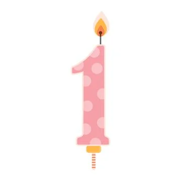 Birthday cake candle with flame light. One year old. Illustrazione stock