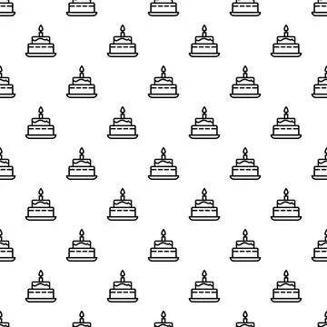 Birthday cake with candle outline pattern seamless background Stock Illustration