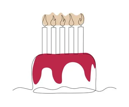 Birthday cake with candles Continuous One Line Drawing Stock Illustration