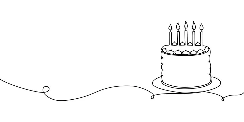 Birthday cake continuous line drawing art anniversary vector outline simple Illustrazione stock