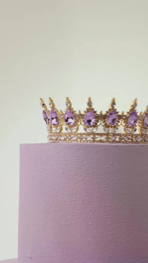 Birthday cake covered with violet spray chocolate coating Stock Footage 314547739