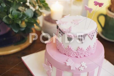 Birthday Cake Decorated With Fondant Butterflies