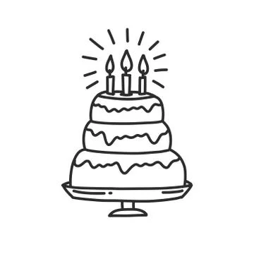 Birthday cake doodle icon, vector line illustration Stock Illustration