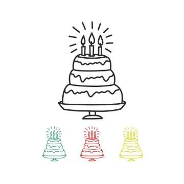 Birthday cake doodle icon, vector color illustration Stock Illustration