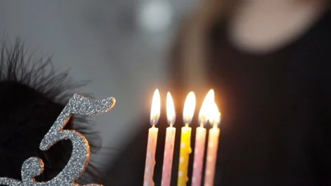 Birthday cake with five candles Stock Footage 124331784