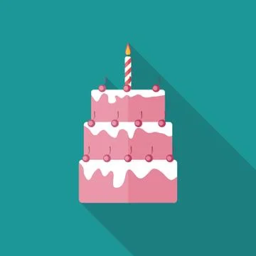Birthday Cake Flat Icon with Long Shadow, Vector Illustration Illustrazione stock