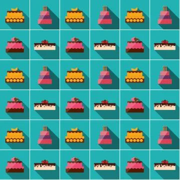 Birthday Cake Flat Icon Seamless Pattern Background for Your Des Stock Illustration