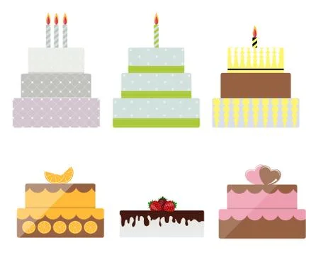 Birthday Cake Flat Icon Set for Your Design, Vector Illustration Illustrazione stock