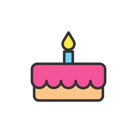 Birthday cake flat icon vector illustration with candle Stock Illustration