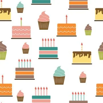 Birthday Cake Flat Seamless Pattern Background Vector Illustrati Stock Illustration