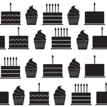 Birthday Cake Flat Seamless Pattern Background Vector Illustrati Stock Illustration
