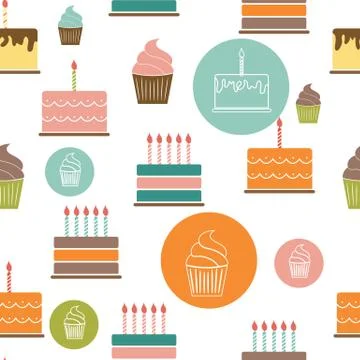 Birthday Cake Flat Seamless Pattern Background Vector Illustrati Stock Illustration
