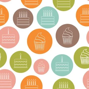 Birthday Cake Flat Seamless Pattern Background Vector Illustrati Stock Illustration