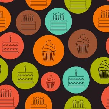 Birthday Cake Flat Seamless Pattern Background Vector Illustrati Stock Illustration