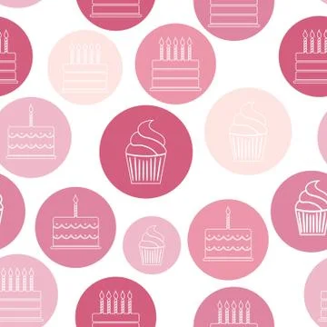 Birthday Cake Flat Seamless Pattern Background Vector Illustrati Stock Illustration