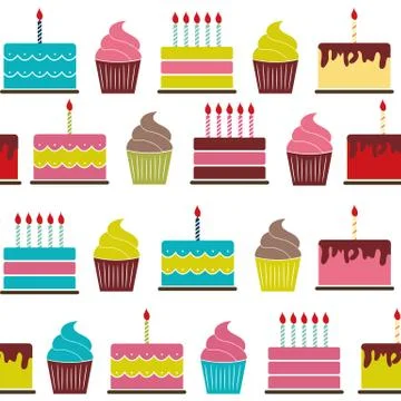 Birthday Cake Flat Seamless Pattern Background  Illustrati Stock Illustration