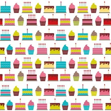 Birthday Cake Flat Seamless Pattern Background  Illustrati Stock Illustration