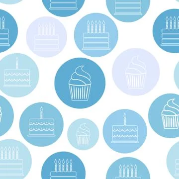 Birthday Cake Flat Seamless Pattern Background Illustrati Stock Illustration