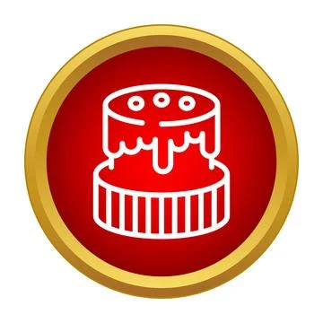 Birthday cake icon with dripping icing on red background Stock Illustration